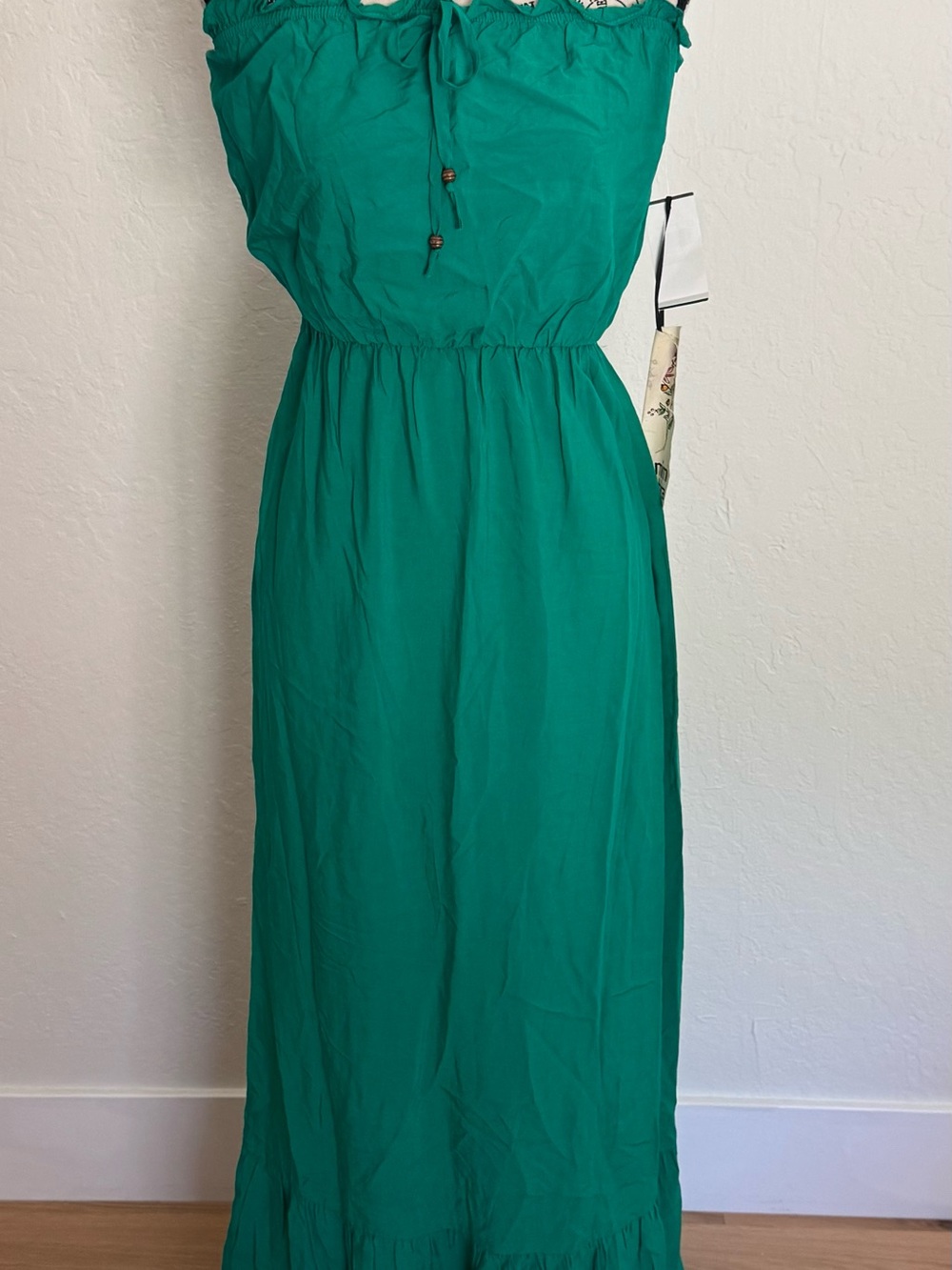 Mimi Chica Teal Strapless Maxi Dress with Tie Front